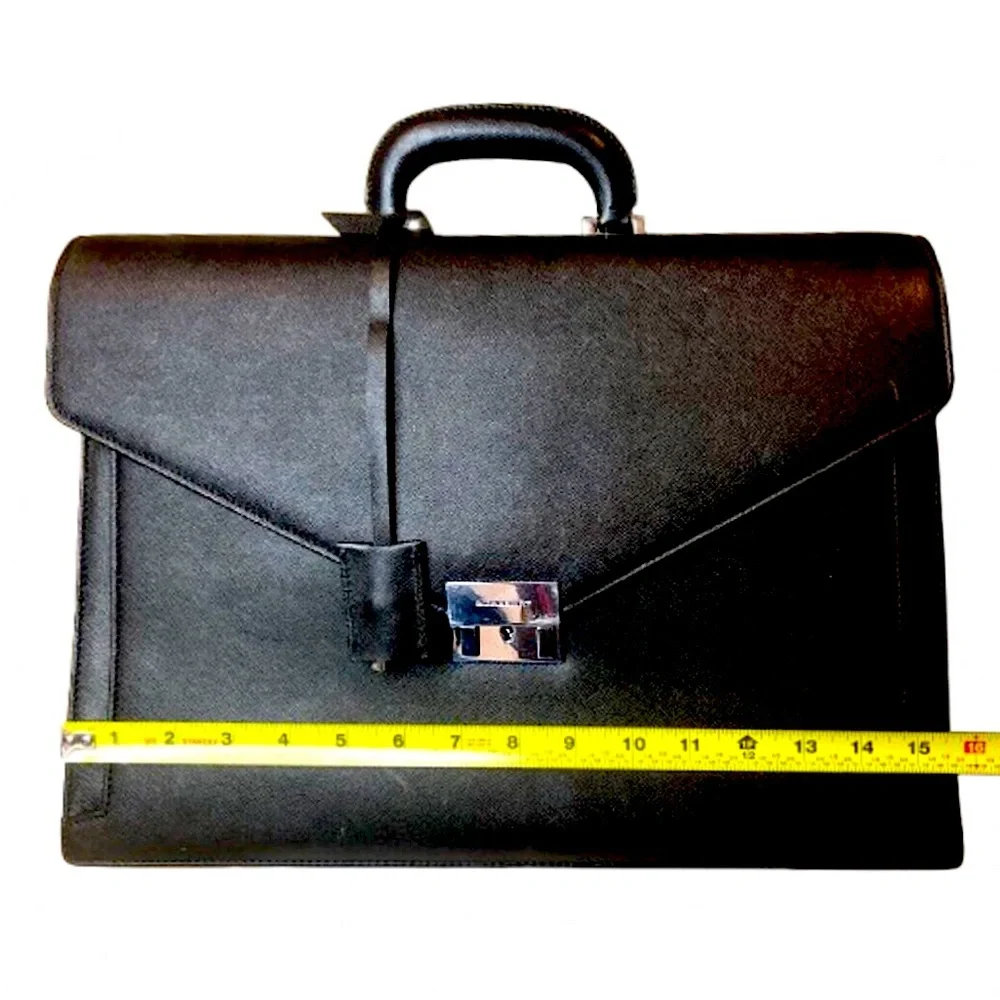 BURBERRY Black Saffiano Leather Briefcase Silver Lock Clochette Key Fully Lined